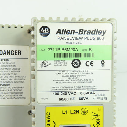 Allen-Bradley 2711P-B6M20A PanelView Plus 600 Monitor Operator Display Ser B