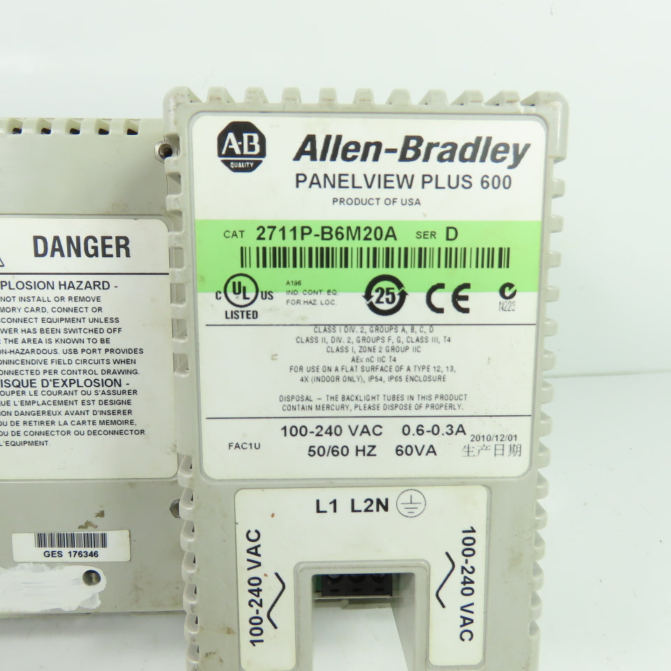 Allen-Bradley 2711P-B6M20A PanelView Plus 600 Monitor Operator Display Ser D