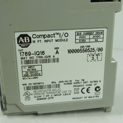 Allen-Bradley 1769-IQ16 16 PT Input Module Compact I/O 24VDC Ser A F/W 3.1