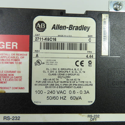 Allen-Bradley 2711-K6C16 PanelView 600 Operator Interface Ser C Rev A FRN 4.44