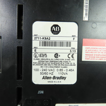 Allen-Bradley 2711-K9A2 PanelView 900 HMI Operator Interface Ser F Rev E FRN3.13