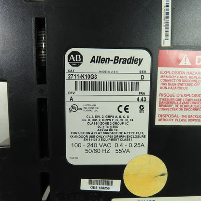 Allen-Bradley 2711-K10G3 PanelView 1000 Operator Interface Ser D Rev A FRN 4.43