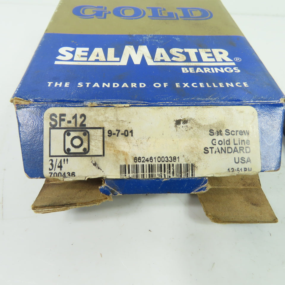 Sealmaster SF-12 3/4" Bore 4-Bolt Flange Mounted Ball Bearing Gold Line NEW