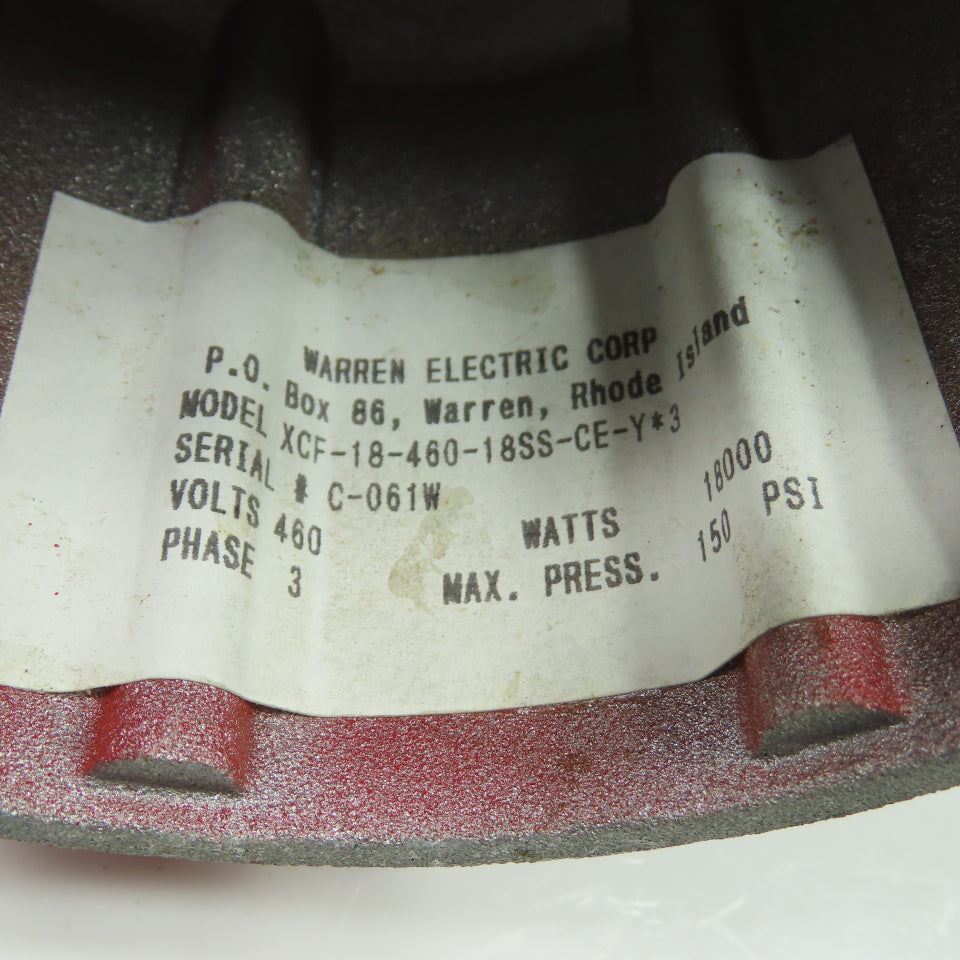 Warren Electric XCF-18-460-18SS-CE-Y*3 18000W Immersion Heater 460V 3Ph 150 PSI