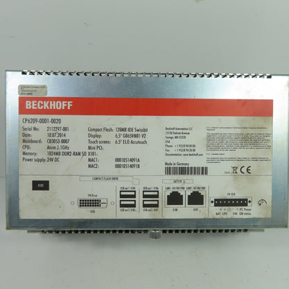 Beckhoff CP6209-0001-0020 6.5" PC Touch Screen Control Panel 24VDC