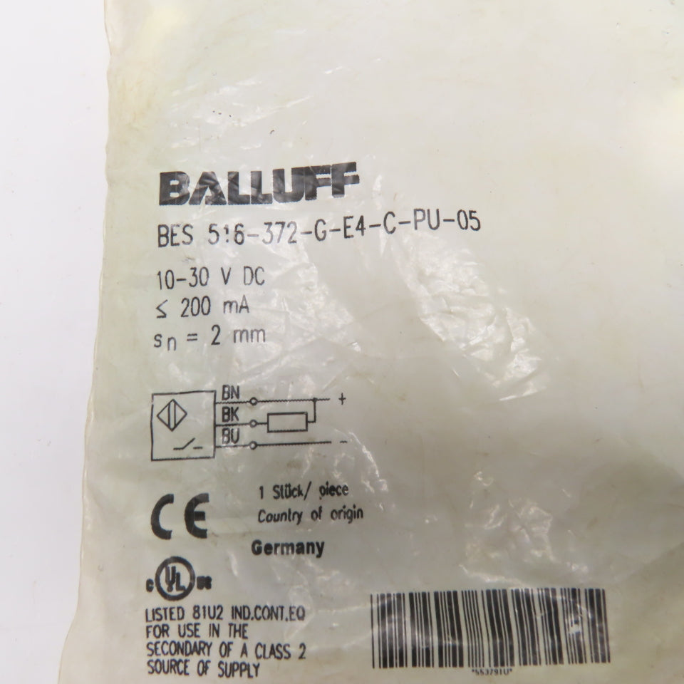 Balluff BES 516-372-G-E4-C-PU-05 Inductive Proximity Sensor 10-30VDC 2mm Sensing