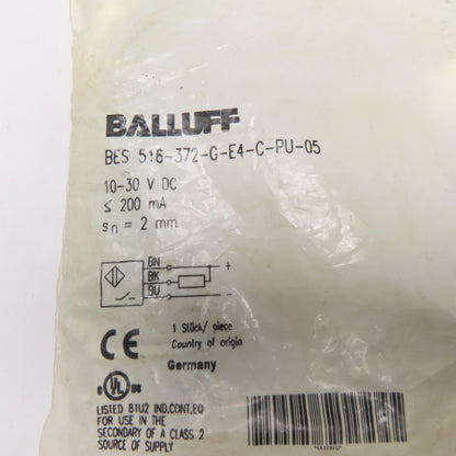 Balluff BES 516-372-G-E4-C-PU-05 Inductive Proximity Sensor 10-30VDC 2mm Sensing