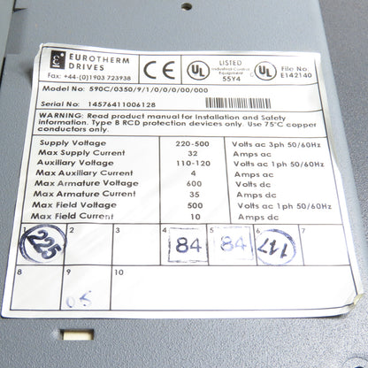 Eurotherm 590C/0350/9/1/0/0/0/00/000 DC Drive 220-500VAC 35A + 590LDC/00/000