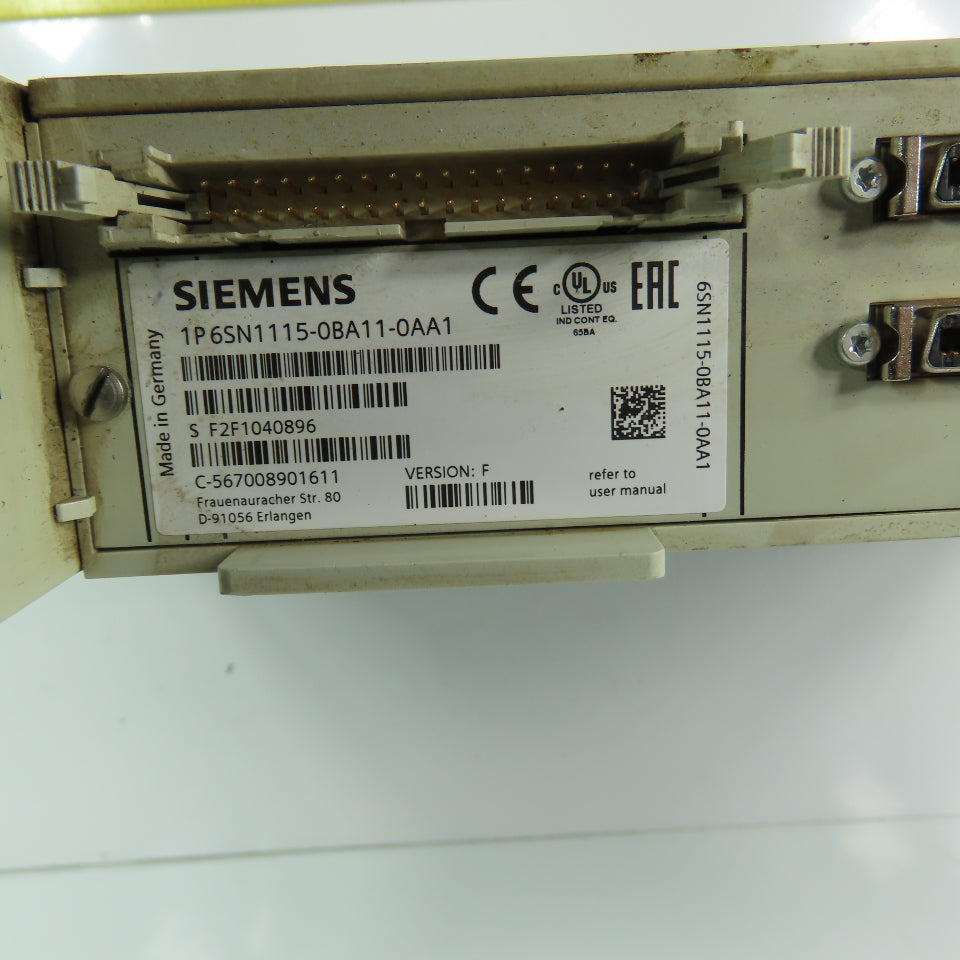 Siemens 6SN1115-0BA11-0AA1 Simodrive 611 Controller Module W/6SN1162-1AA00-0AA0