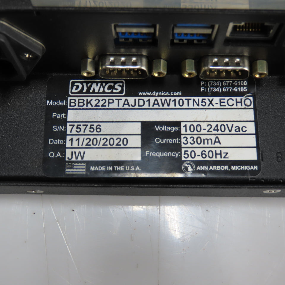 Dynics BBK22PTAJD1AW10TN5X-ECHO Industrial Terminal Module Display 100-240VAC