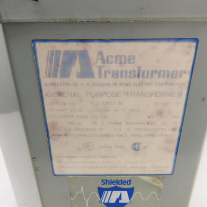 Acme T-2-53515-3S General Purpose Transformer 7.5kVA 240/480V Pri 120/240V Sec
