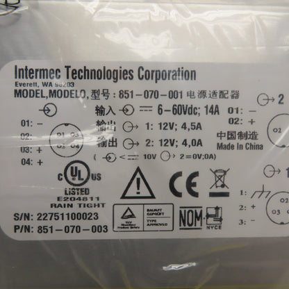 INTERMEC 851-070-001 DC to DC Power Converter 6-60VDC Input 12VDC