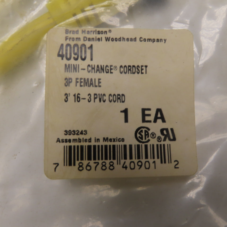 Brad Harrison 40901 Mini-Change Cordset 3P Female 3ft 16-3 PVC Cord