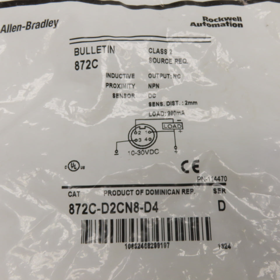 Allen-Bradley 872C-D2CN8-D4 Inductive Proximity Sensor 10-30VDC