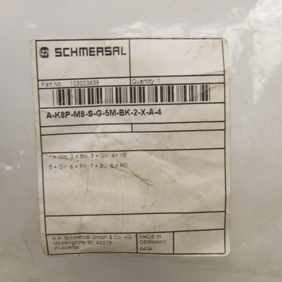 SCHMERSAL 103003639 Connection Cable 8-Pole M8 Straight Female 5m Black