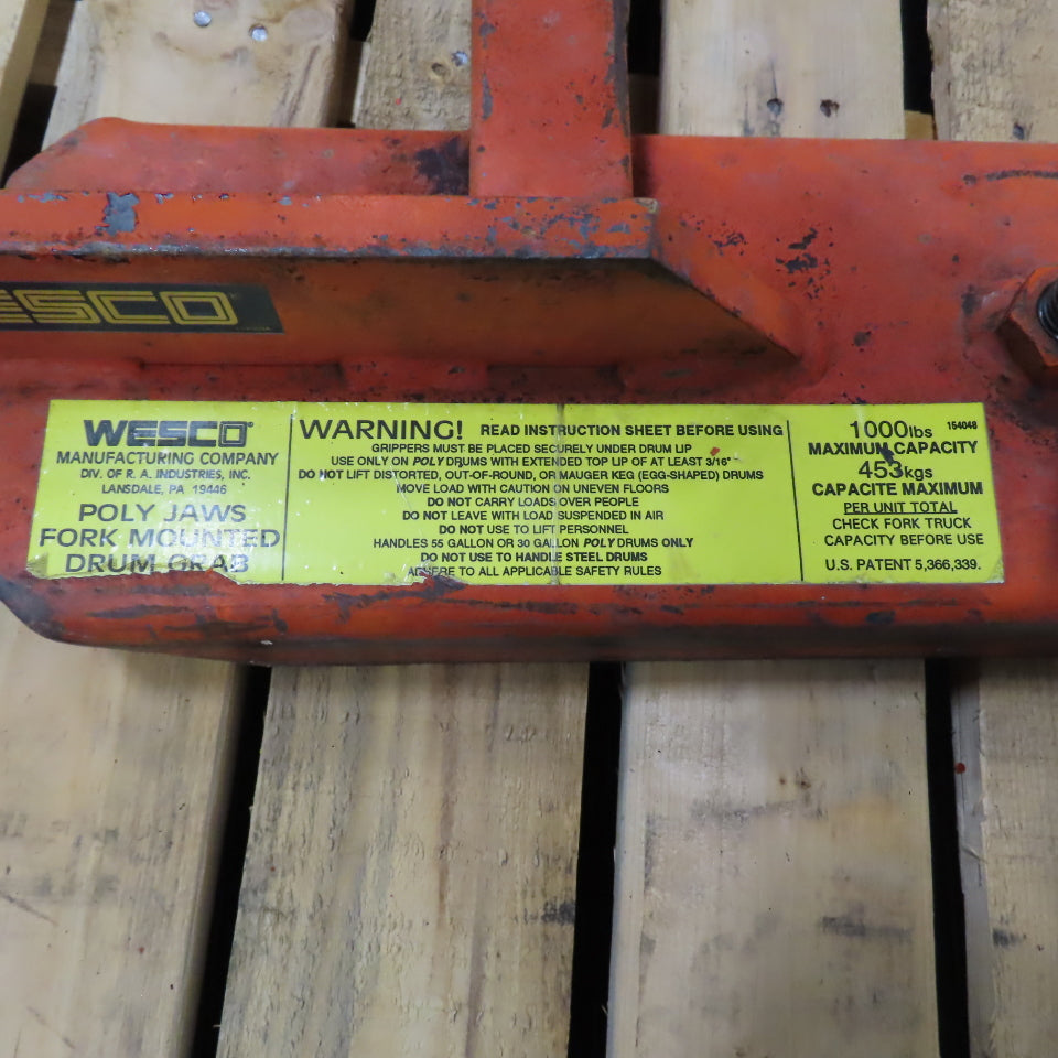 Wesco Poly Jaws Fork Mounted Single Drum Grab 1000lb Capacity