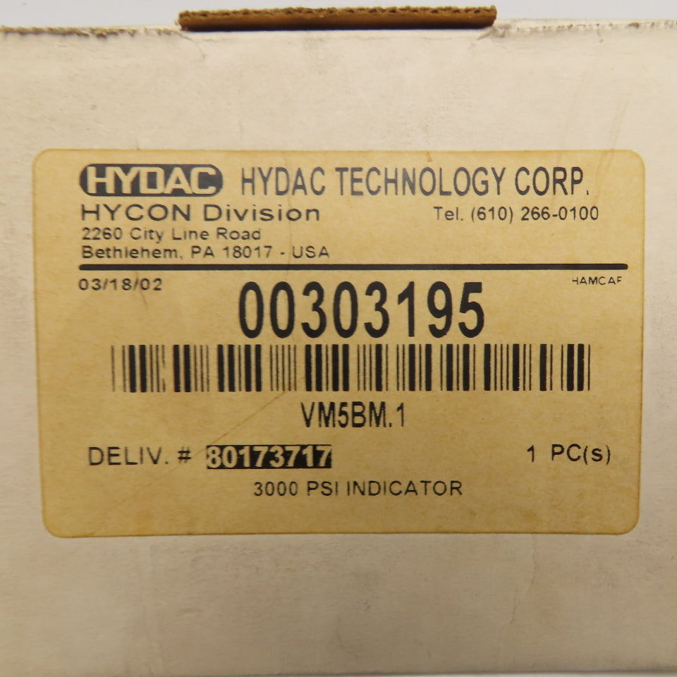 Hydac VM5BM.1 00303195 Visual Clogging Indicator 3000 PSI