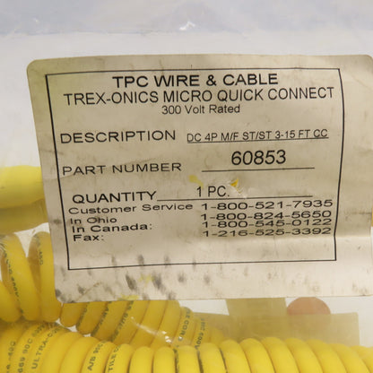 TPC Wire & Cable 60853 Trex-Onics Micro Quick Connect Coiled Cable 15ft
