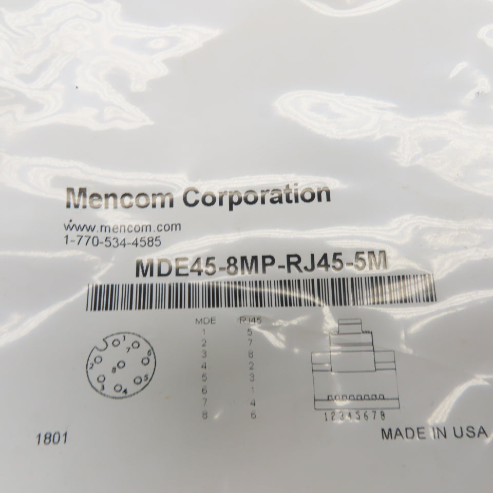 Mencom Corporation MDE45-8MP-RJ45-5M Ethernet Cordset 8-Pin M12 Male to RJ45 5M