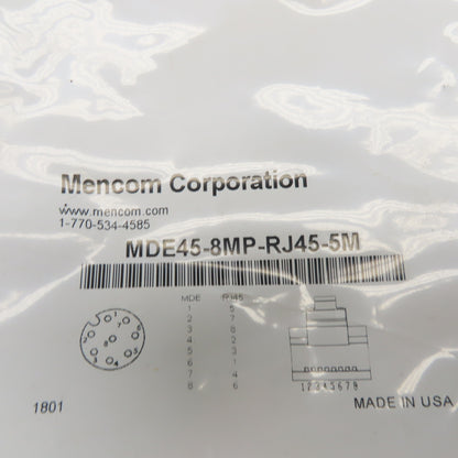 Mencom Corporation MDE45-8MP-RJ45-5M Ethernet Cordset 8-Pin M12 Male to RJ45 5M