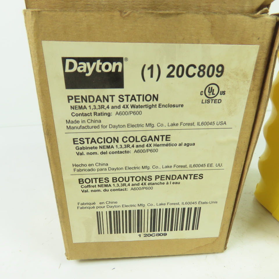 Dayton 20C809 2-Button Up/Down Hoist Pendant Station NEMA 4X