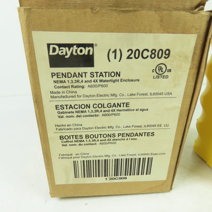 Dayton 20C809 2-Button Up/Down Hoist Pendant Station NEMA 4X