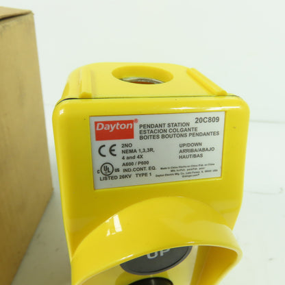 Dayton 20C809 2-Button Up/Down Hoist Pendant Station NEMA 4X
