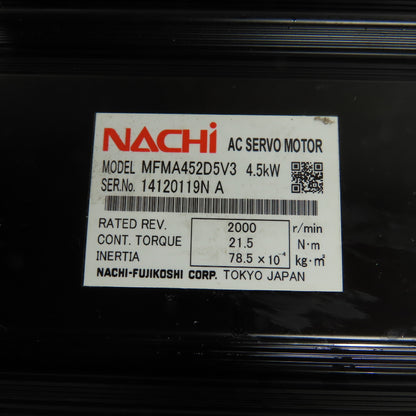 Nachi MFMA452D5V3 AC Servo Motor 4.5kW 2000 RPM
