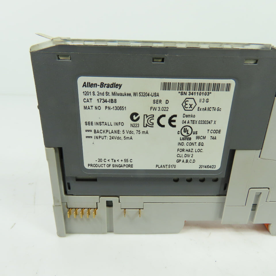 Allen-Bradley 1734-IB8 POINT I/O 8-Channel 24VDC Sink Input Module Ser D w/ Base