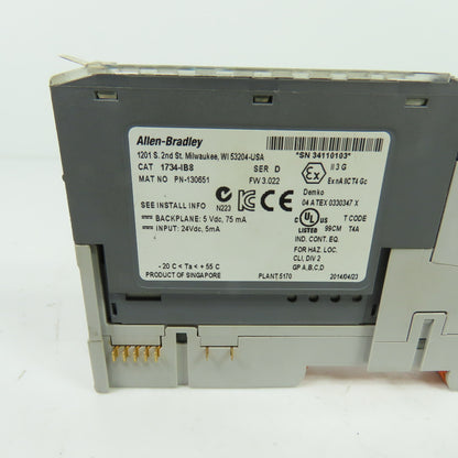 Allen-Bradley 1734-IB8 POINT I/O 8-Channel 24VDC Sink Input Module Ser D w/ Base