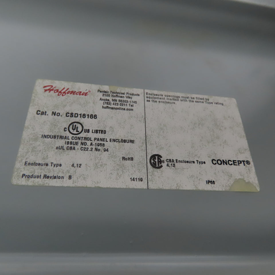 Hoffman CSD16166 16" x 16" x 6" Electrical Enclosure W/ Backplate