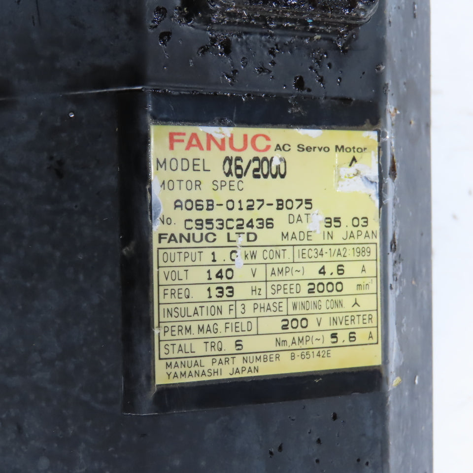 FANUC A06B-0127-B075 AC Servo Motor 1.0kW 140V 2000RPM 3Ph
