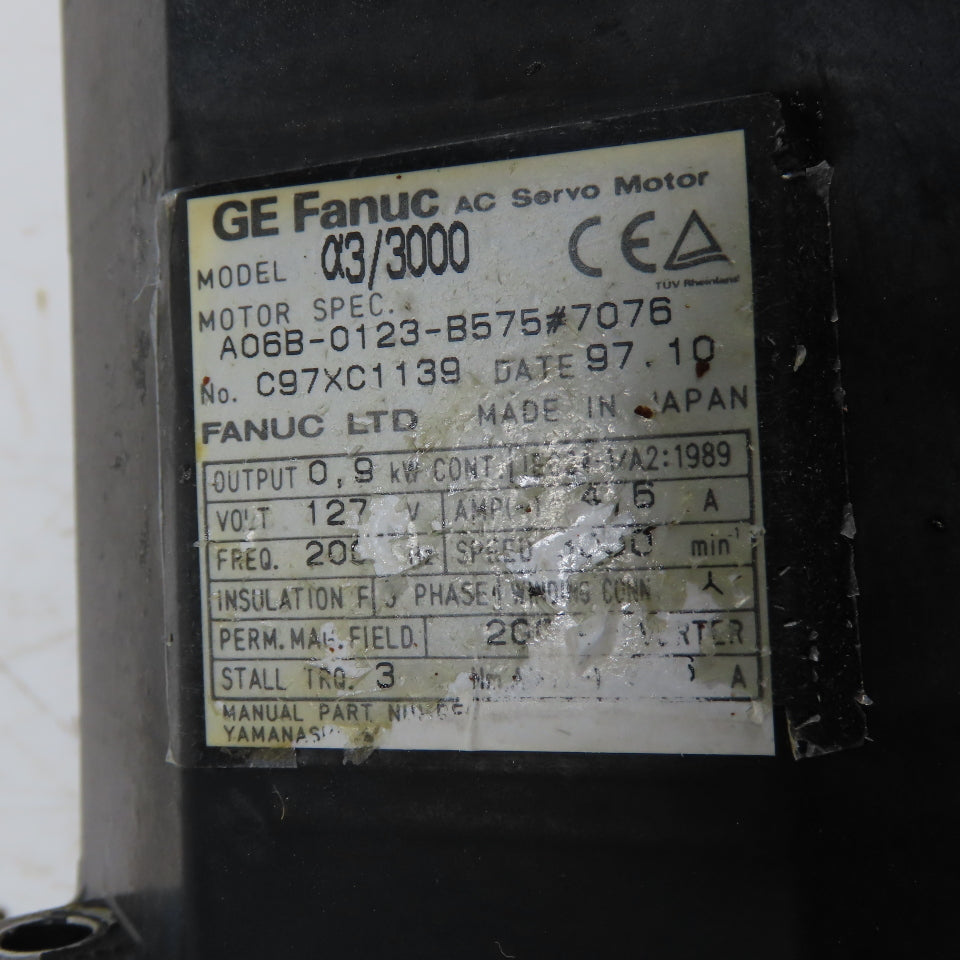 GE Fanuc A06B-0123-B575#7076 0.9kW AC Servo Motor 127V 4.5A 3000RPM