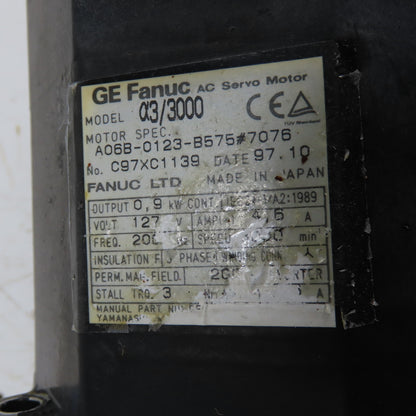 GE Fanuc A06B-0123-B575#7076 0.9kW AC Servo Motor 127V 4.5A 3000RPM