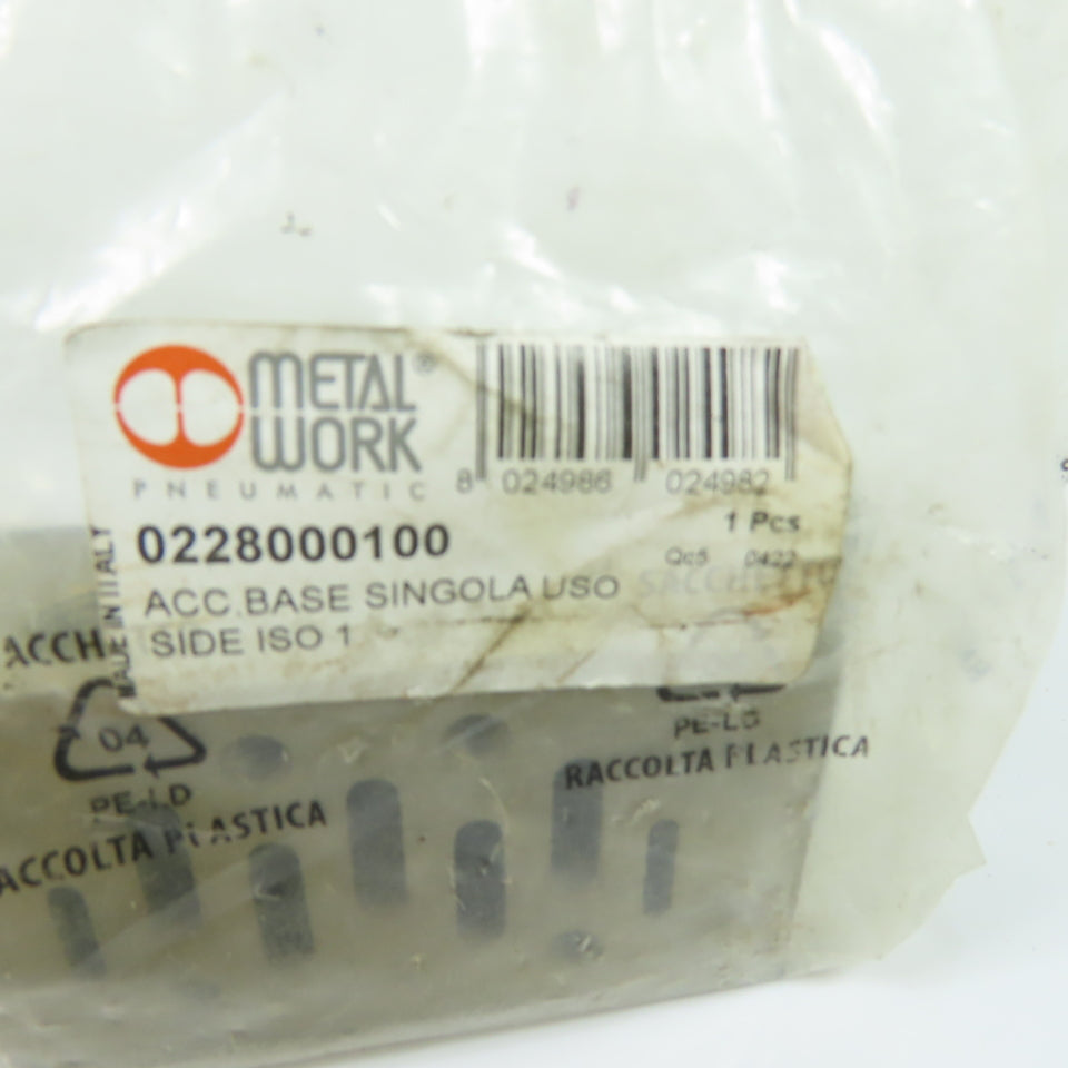 Metal Work 0228000100 Single Sub-Base for ISO 1 Pneumatic Valves Side Ports