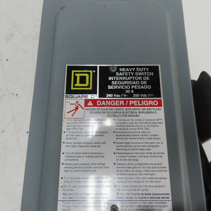 Square D H221N 30A 2-Pole Fusible Safety Disconnect Switch 240VAC 250VDC