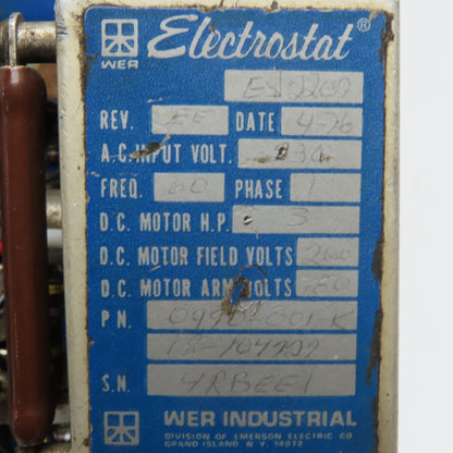 WER Industrial 0990-001-K EE990-1RB Electrostat 230V 1Ph 3HP DC Motor Control
