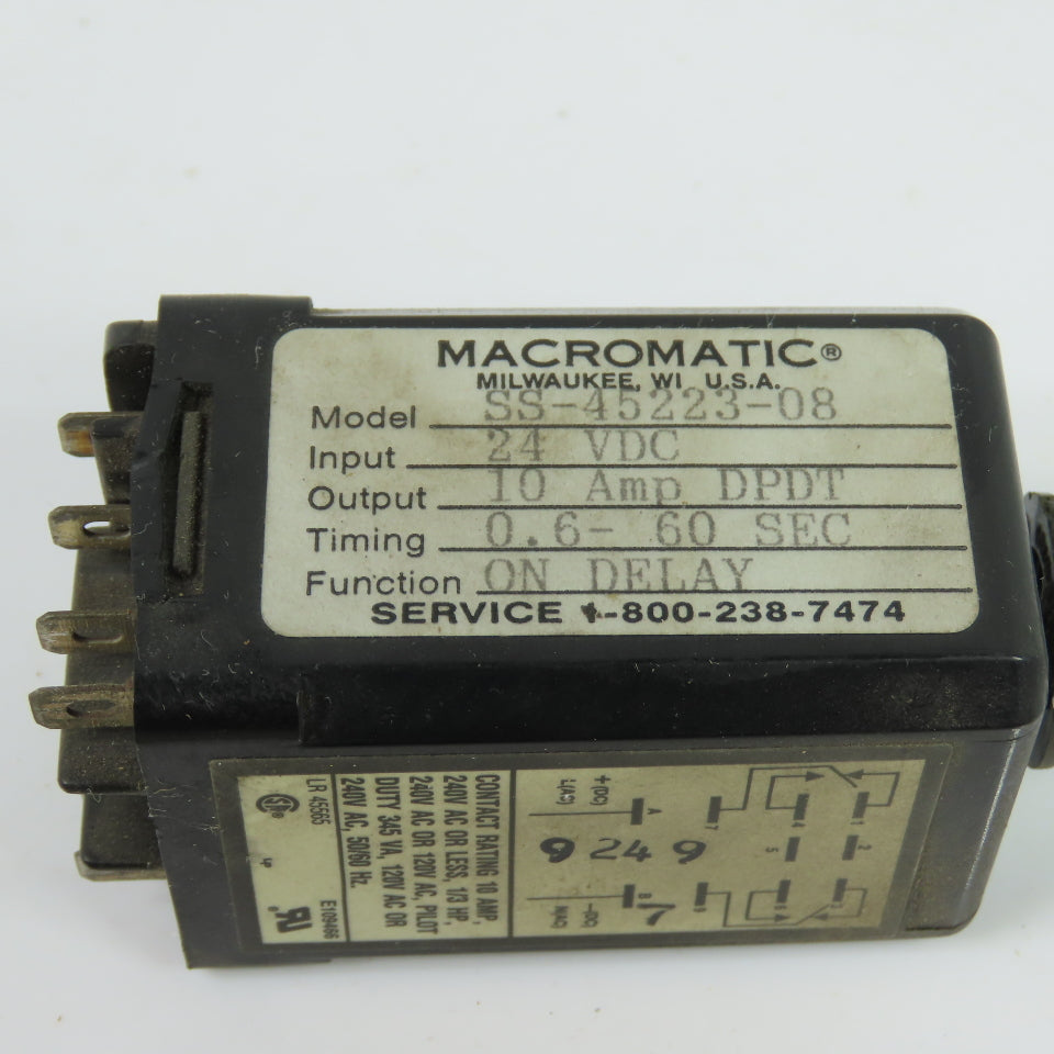 Macromatic SS-45223-08 ON DELAY Time Delay Relay 24VDC 10A DPDT 0.6-60 SEC