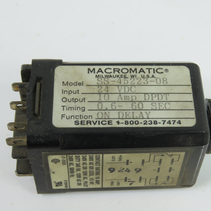 Macromatic SS-45223-08 ON DELAY Time Delay Relay 24VDC 10A DPDT 0.6-60 SEC