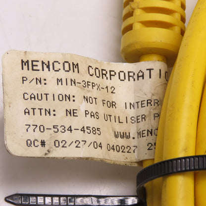Mencom MIN-3FPX-12 3-Pole Female Straight 12ft Single Ended Cable 8A 300V