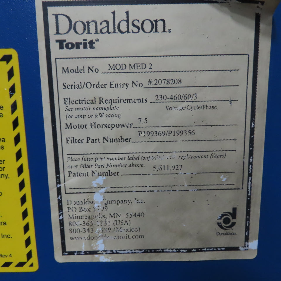 Donaldson MOD MED 2 7.5HP Mist Collector 230/460V 3Ph Tested