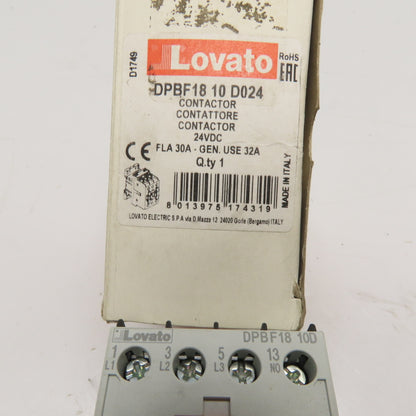 Lovato DPBF18 10 D024 3-Pole Contactor 24VDC Coil 30A FLA 600VAC 1NO