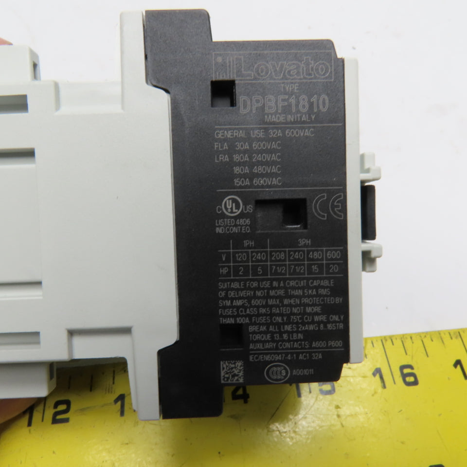 Lovato DPBF18 10 D024 3-Pole Contactor 24VDC Coil 30A FLA 600VAC 1NO