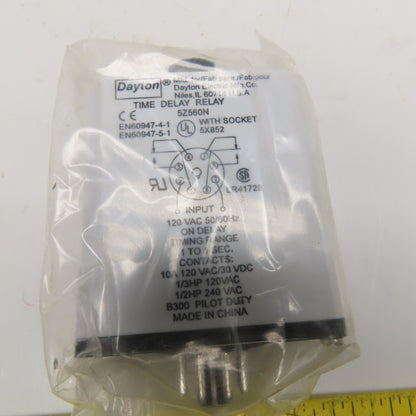 Dayton 5Z560N On Delay Time Delay Relay 120VAC 0.1 to 1s 10A