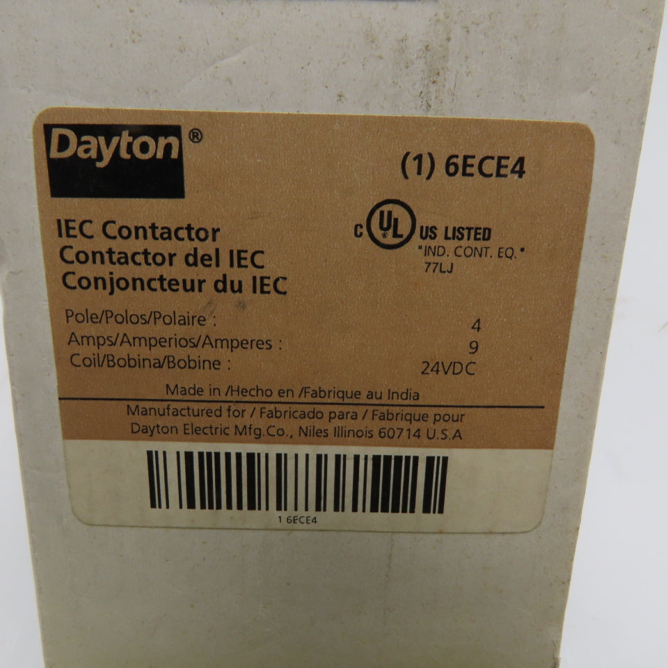 Dayton TX4D2BD 6ECE4 9A 4-Pole IEC Contactor 24VDC