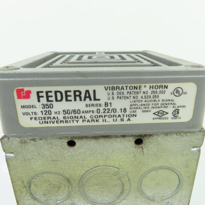 Federal Signal Model 350 Vibratone Horn 120VAC 0.22A Ser B1