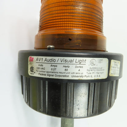 Federal Signal AV1 Amber Audio / Visual Light 120VAC 60Hz 0.27A