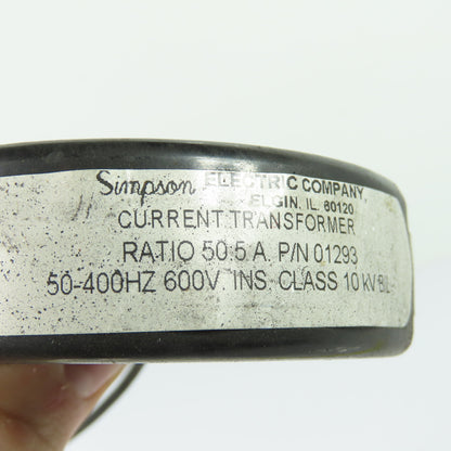 Simpson 01293 50:5A Ratio Current Transformer 50-400Hz 600V