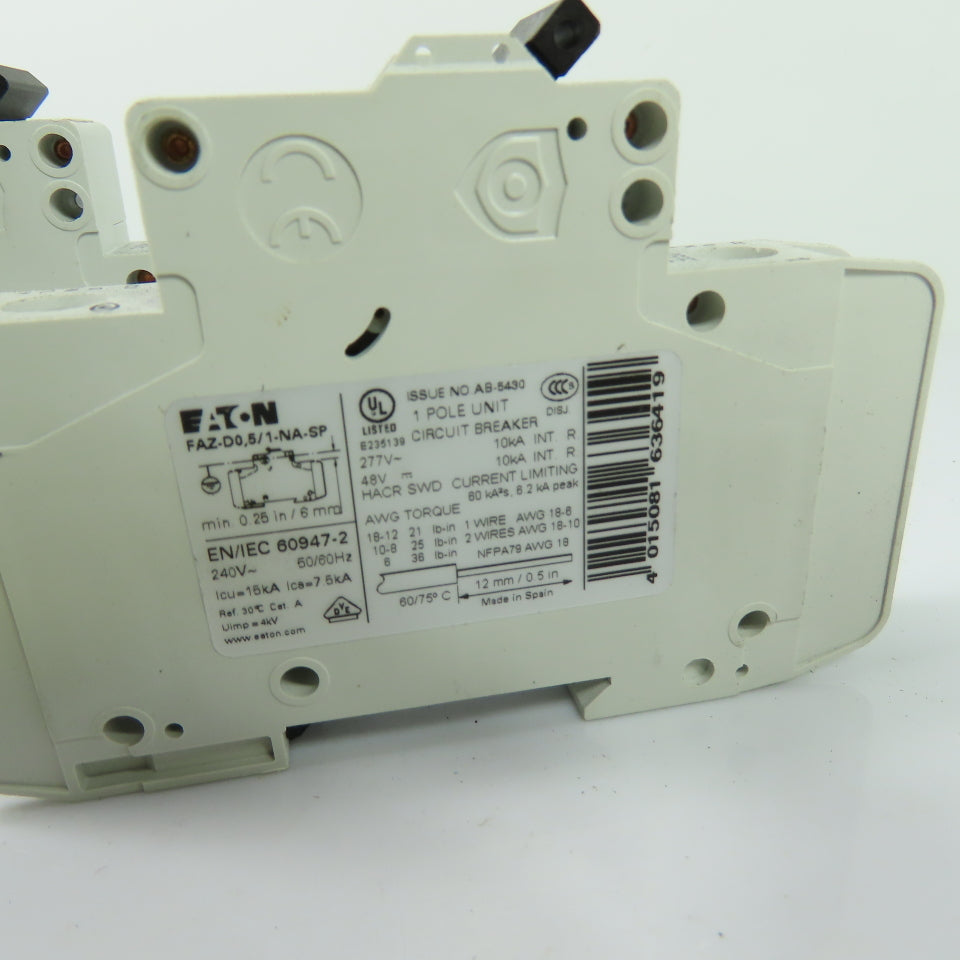 Eaton FAZ-D0,5/1-NA Circuit Breaker 0.5A 1-Pole 277VAC 48VDC Lot Of 2