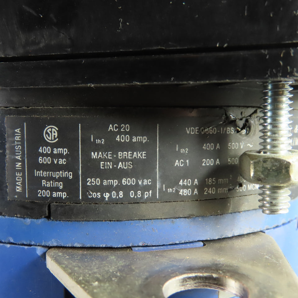 Kraus & Naimer X400 400A 600VAC Rotary Cam ON-OFF Switch